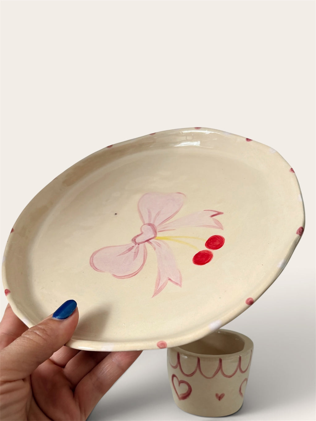 Cherry Love serving platter with an int4egrated dip bowl