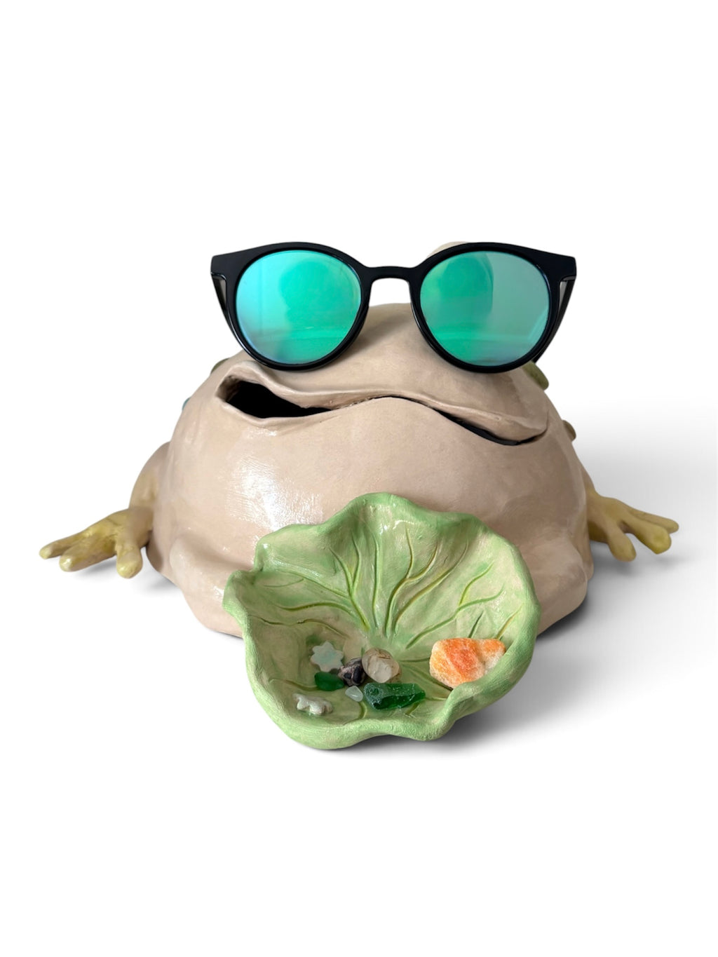 Handmade Ceramic Lucky Frog Coin & Trinket Dish – Decorative Jewelry Holder, 29×13 cm