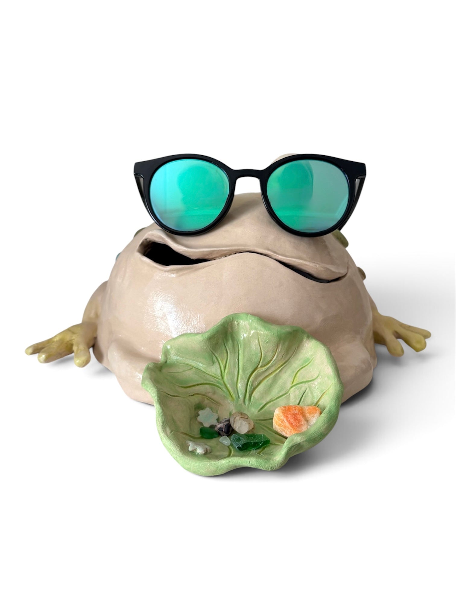 Handmade Ceramic Lucky Frog Coin & Trinket Dish – Decorative Jewelry Holder, 29×13 cm